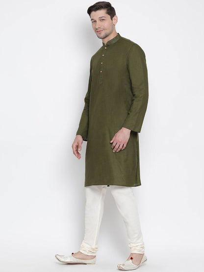 Vastramay Men's Green Cotton Kurta and Pyjama Set