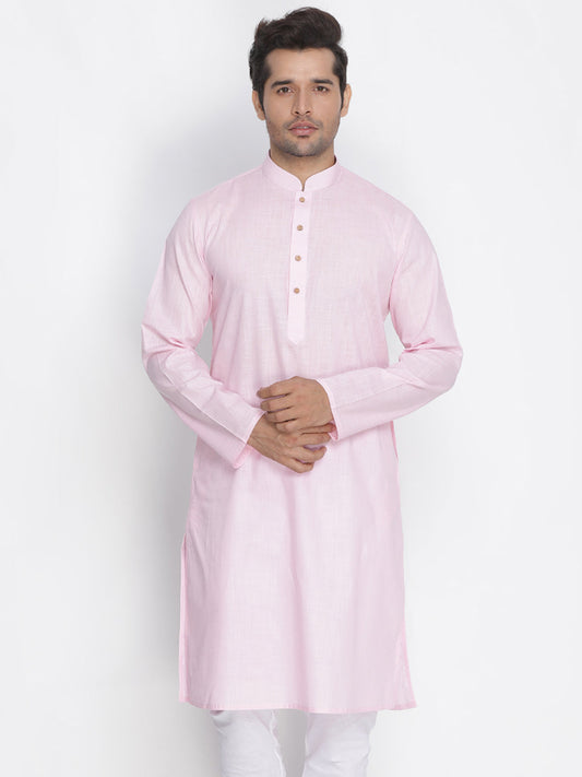 Vastramay Men's Pink Cotton Kurta