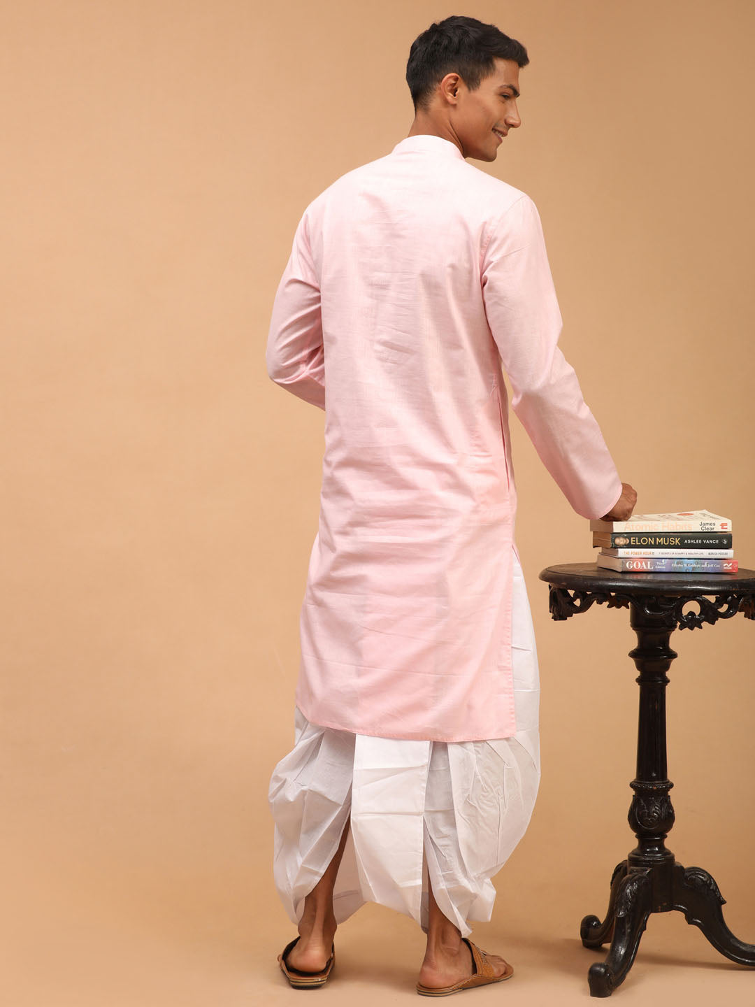 VASTRAMAY Pink Cotton Baap Beta Kurta Dhoti Set