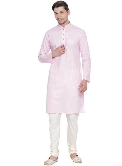 Vastramay Men's Pink Cotton Kurta and Pyjama Set