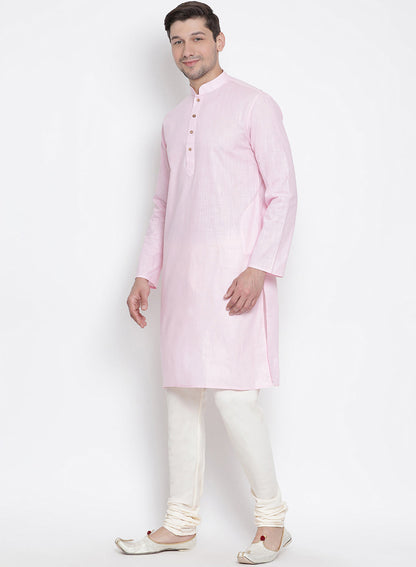 Vastramay Men's Pink Cotton Kurta and Pyjama Set