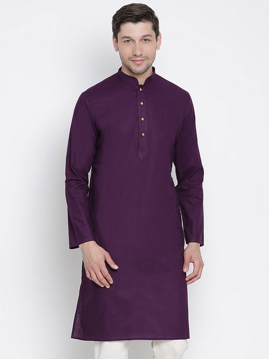 Vastramay Men's Purple Cotton Kurta