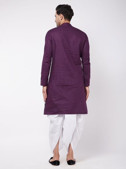 VASTRAMAY Purple Cotton Baap Beta Kurta Dhoti Set