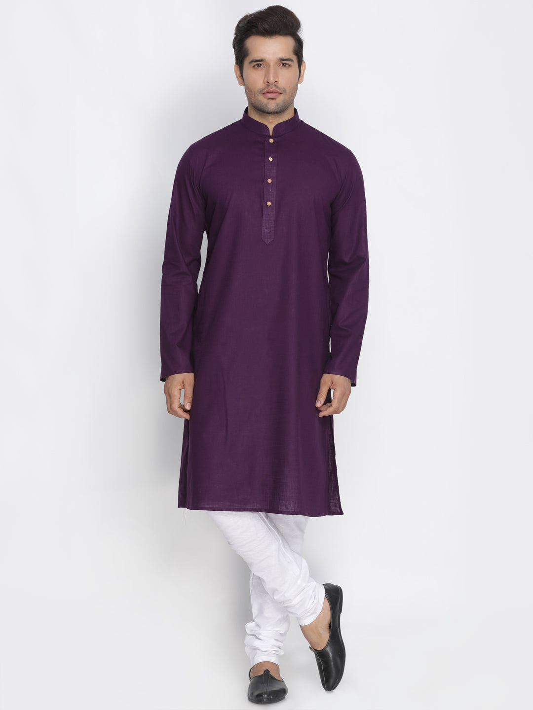 Vastramay Men's Purple Cotton Kurta and Pyjama Set