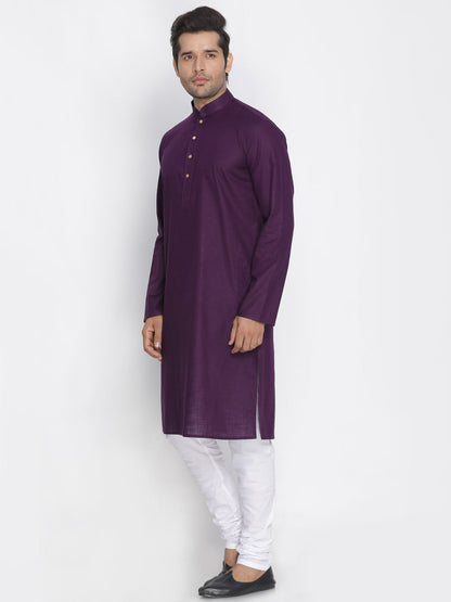 Vastramay Men's Purple Cotton Kurta and Pyjama Set