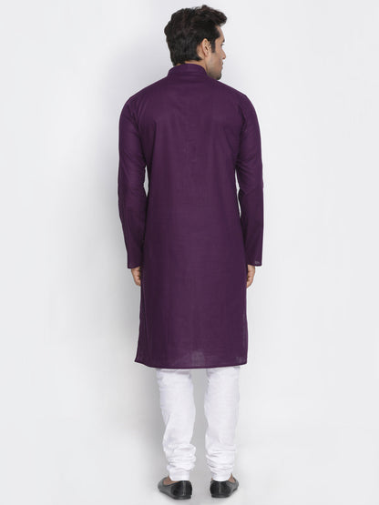 Vastramay Men's Purple Cotton Kurta and Pyjama Set