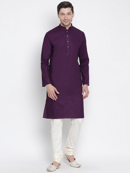 Vastramay Men's Purple Cotton Kurta and Pyjama Set