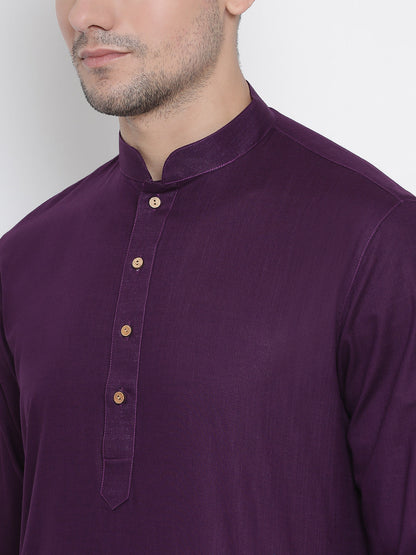 Vastramay Men's Purple Cotton Kurta and Pyjama Set