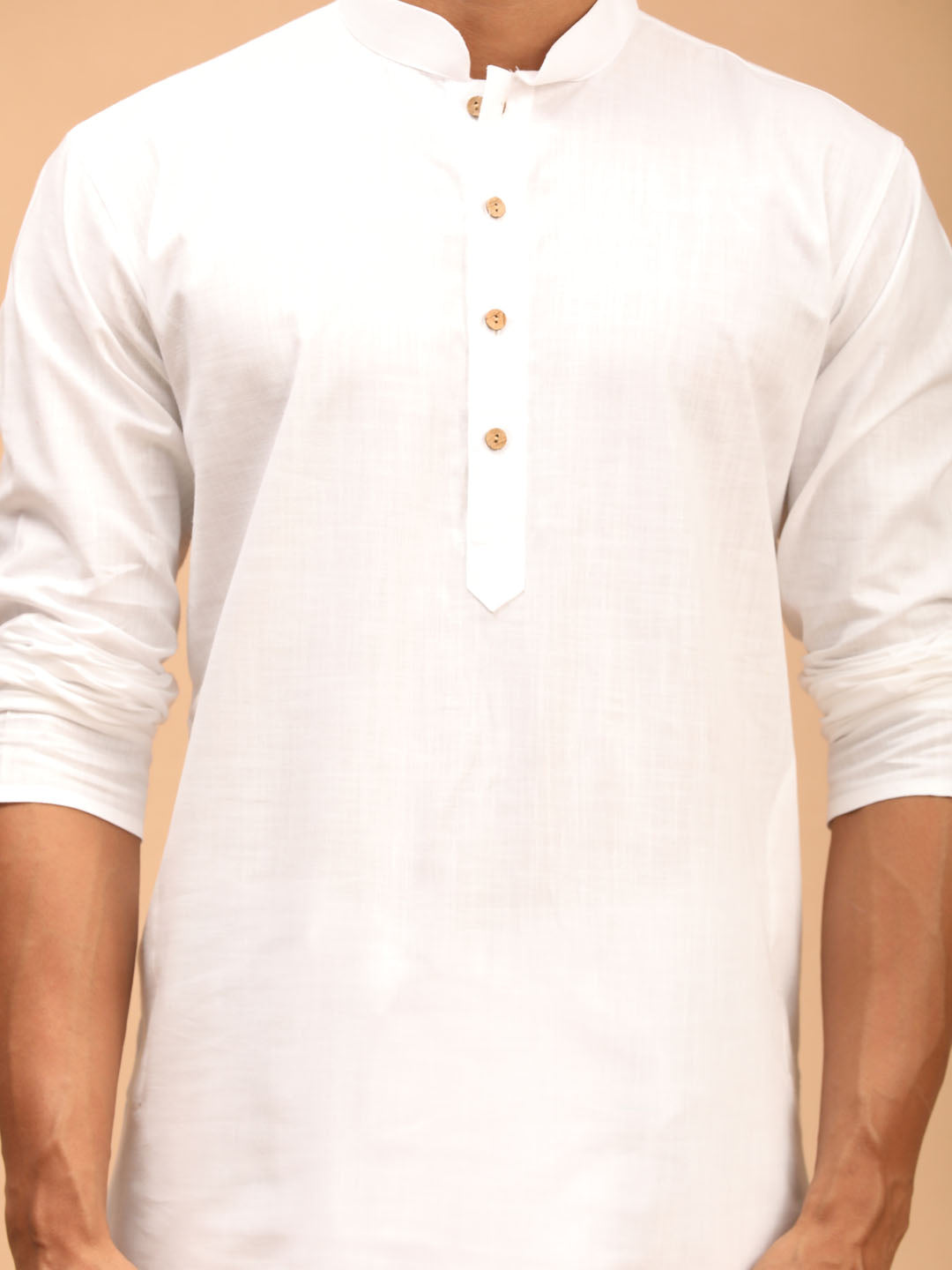 VASTRAMAY White Cotton Baap Beta Kurta Dhoti Set