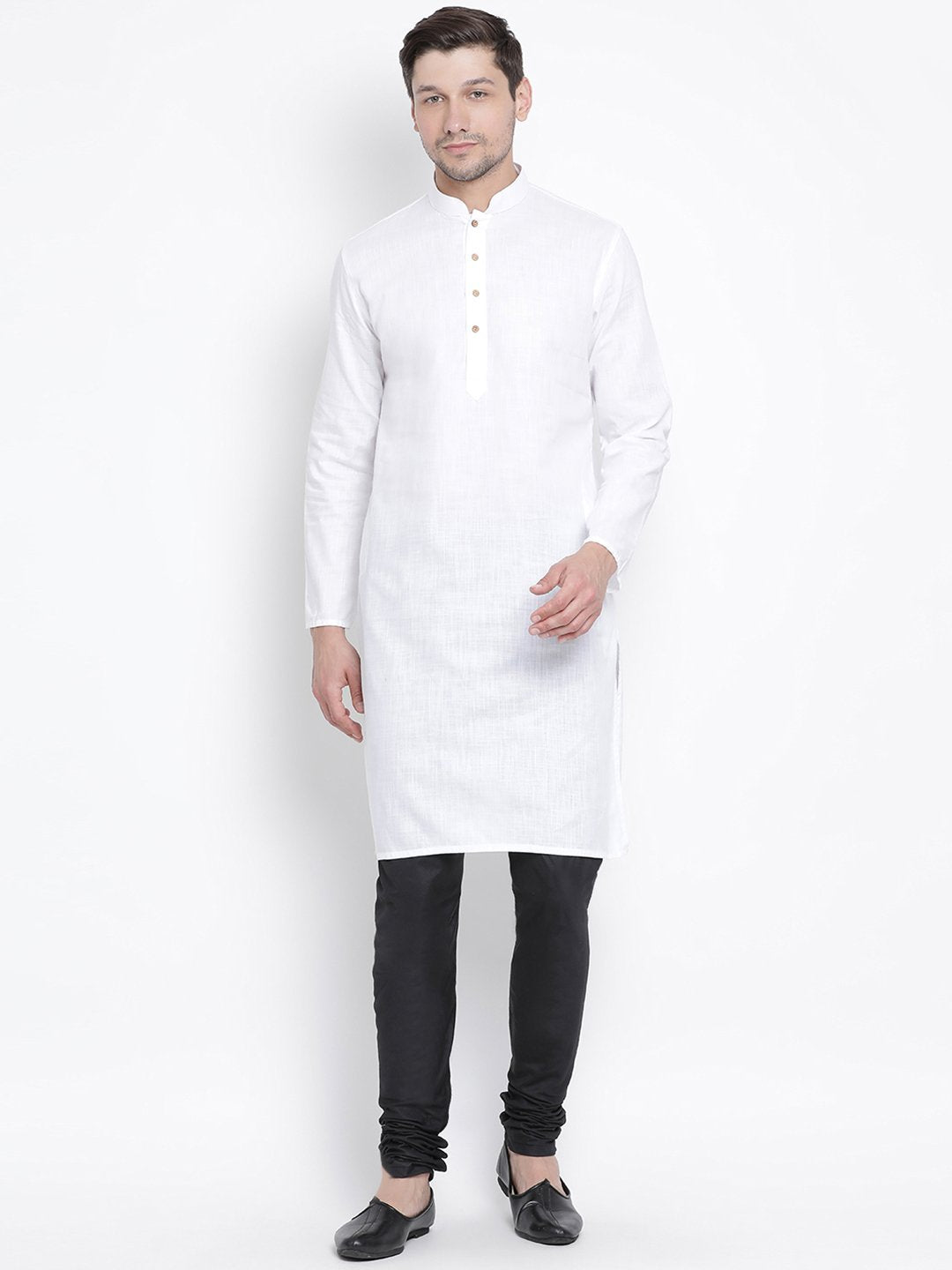 Vastramay Men's White Cotton Kurta and Pyjama Set