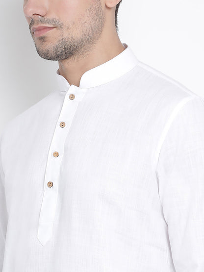 Vastramay Men's White Cotton Kurta and Pyjama Set