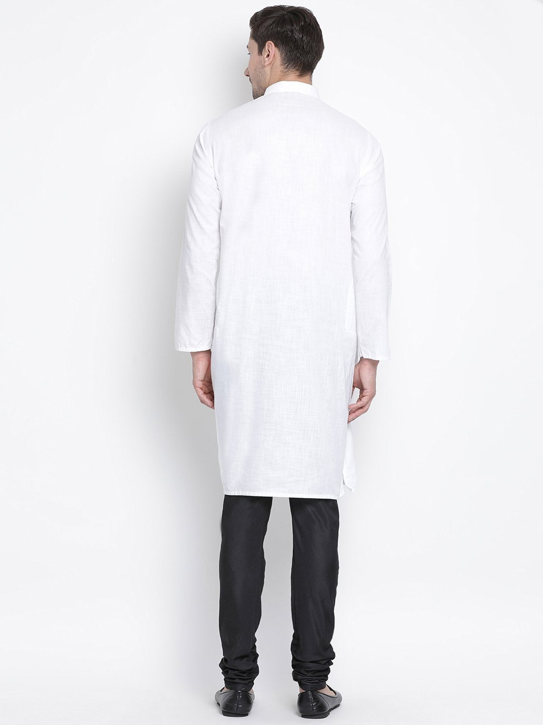 Vastramay Men's White Cotton Kurta and Pyjama Set