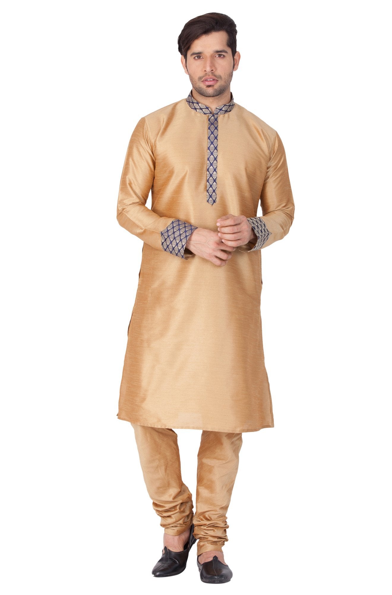 Vastramay Men's Gold Cotton Silk Blend Kurta and Pyjama Set