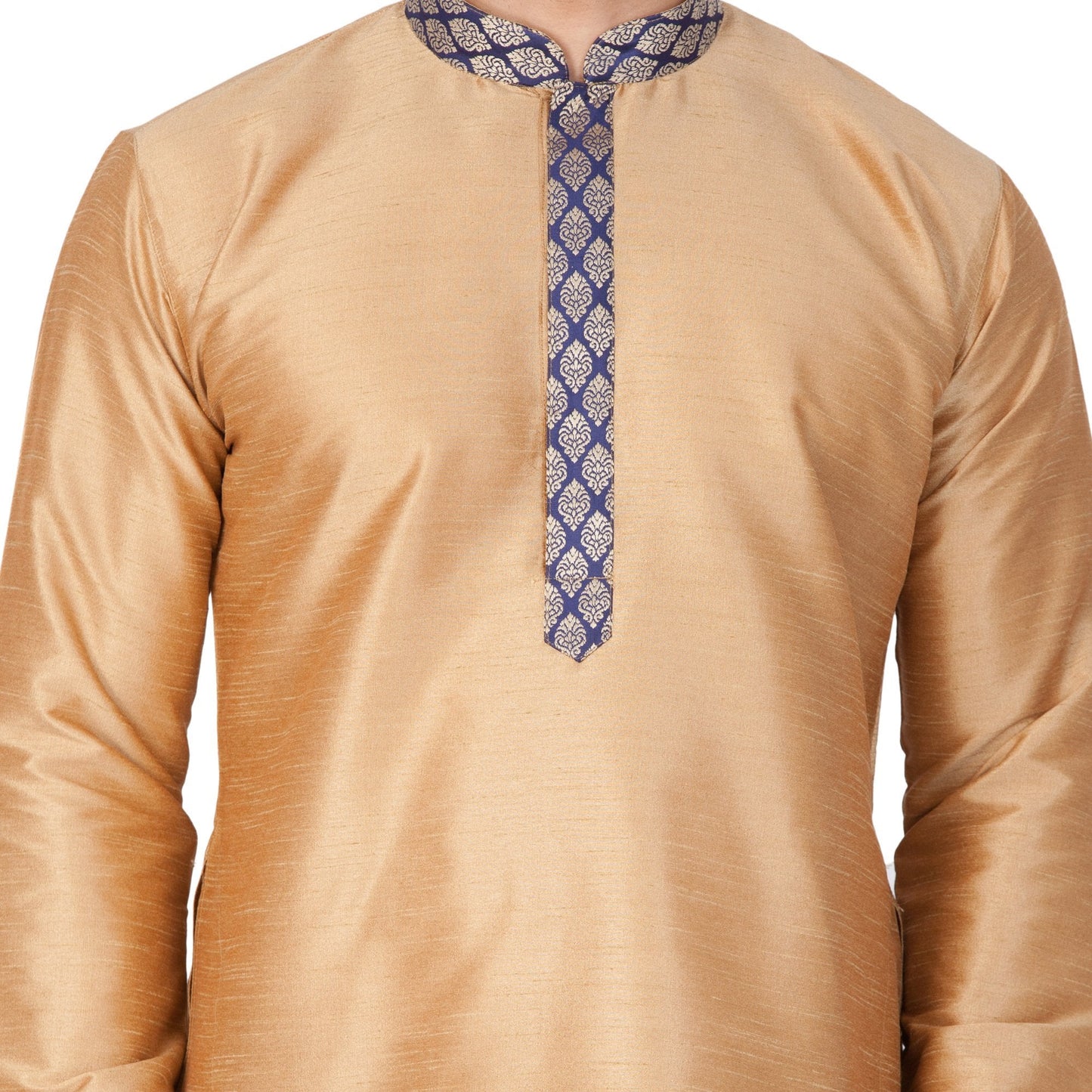 Vastramay Men's Gold Cotton Silk Blend Kurta and Pyjama Set