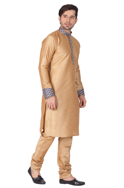 Vastramay Men's Gold Cotton Silk Blend Kurta and Pyjama Set