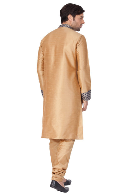 Vastramay Men's Gold Cotton Silk Blend Kurta and Pyjama Set