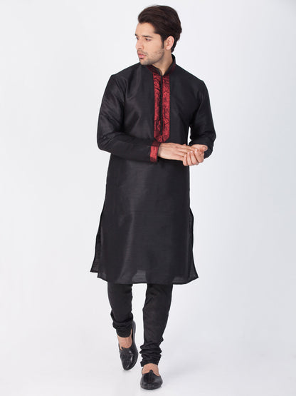 Vastramay Men's Black Cotton Silk Blend Kurta