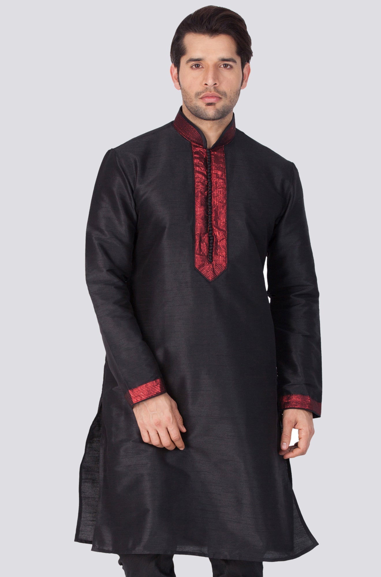 Vastramay Men's Black Cotton Silk Blend Kurta