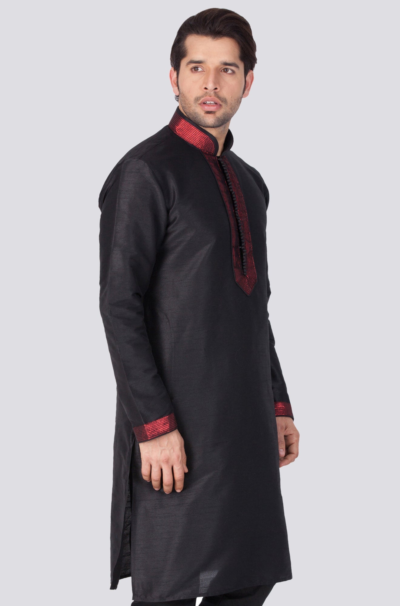 Vastramay Men's Black Cotton Silk Blend Kurta