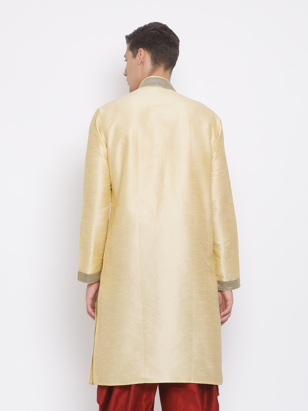 Vastramay Men's Gold Cotton Silk Blend Kurta