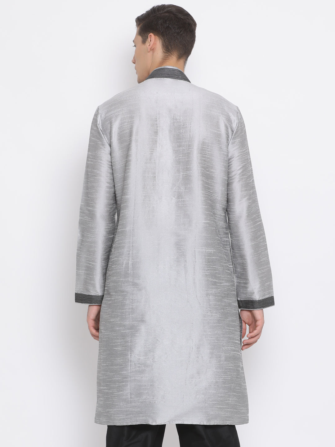 Vastramay Men's Grey Cotton Silk Blend Kurta