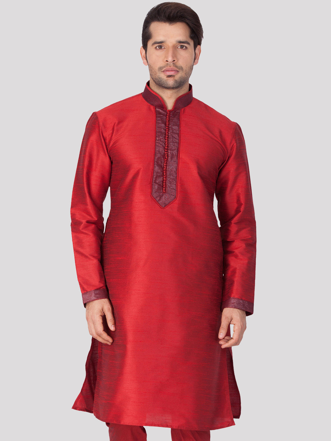 Vastramay Men's Maroon Cotton Silk Blend Kurta