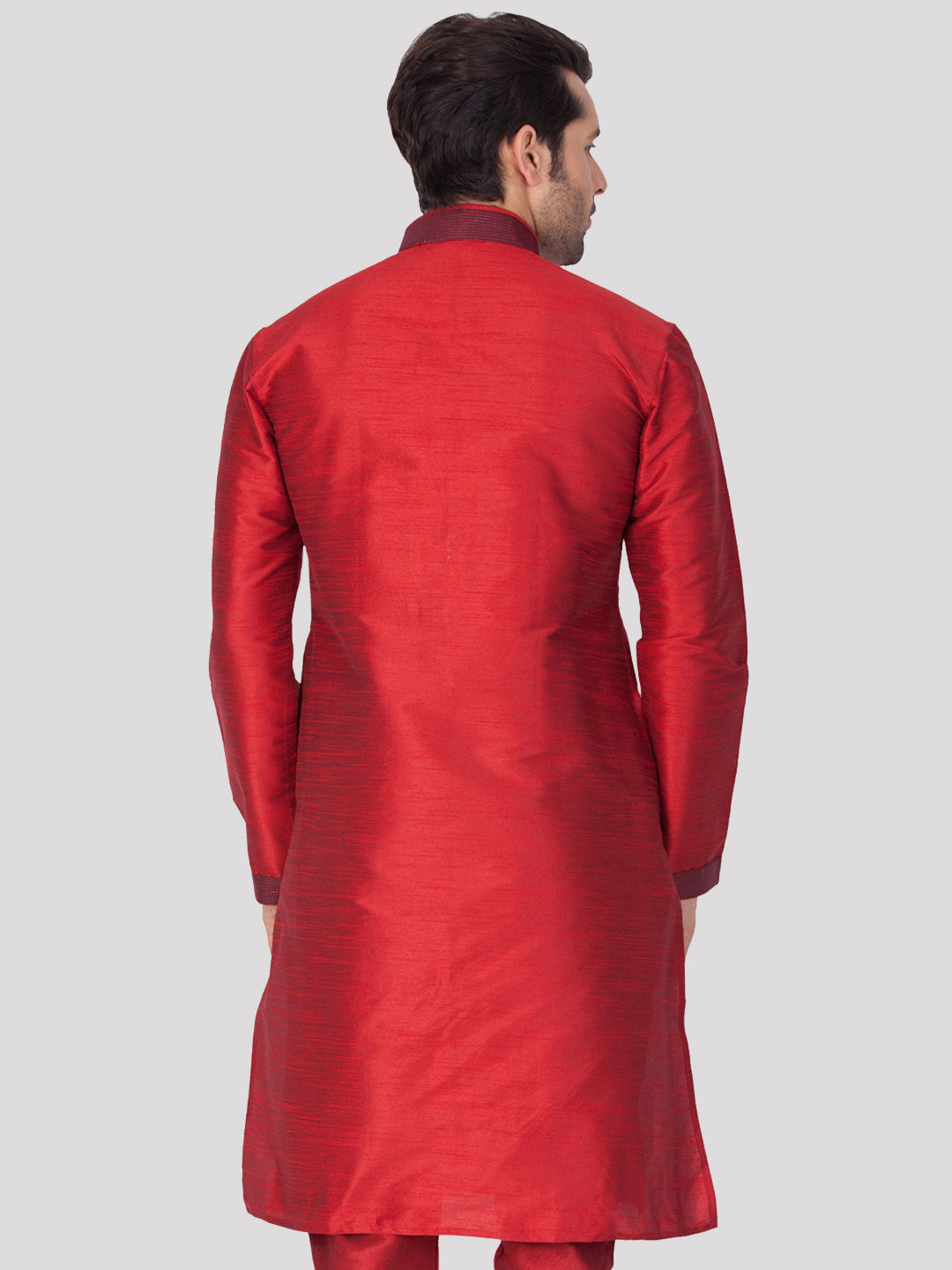 Vastramay Men's Maroon Cotton Silk Blend Kurta