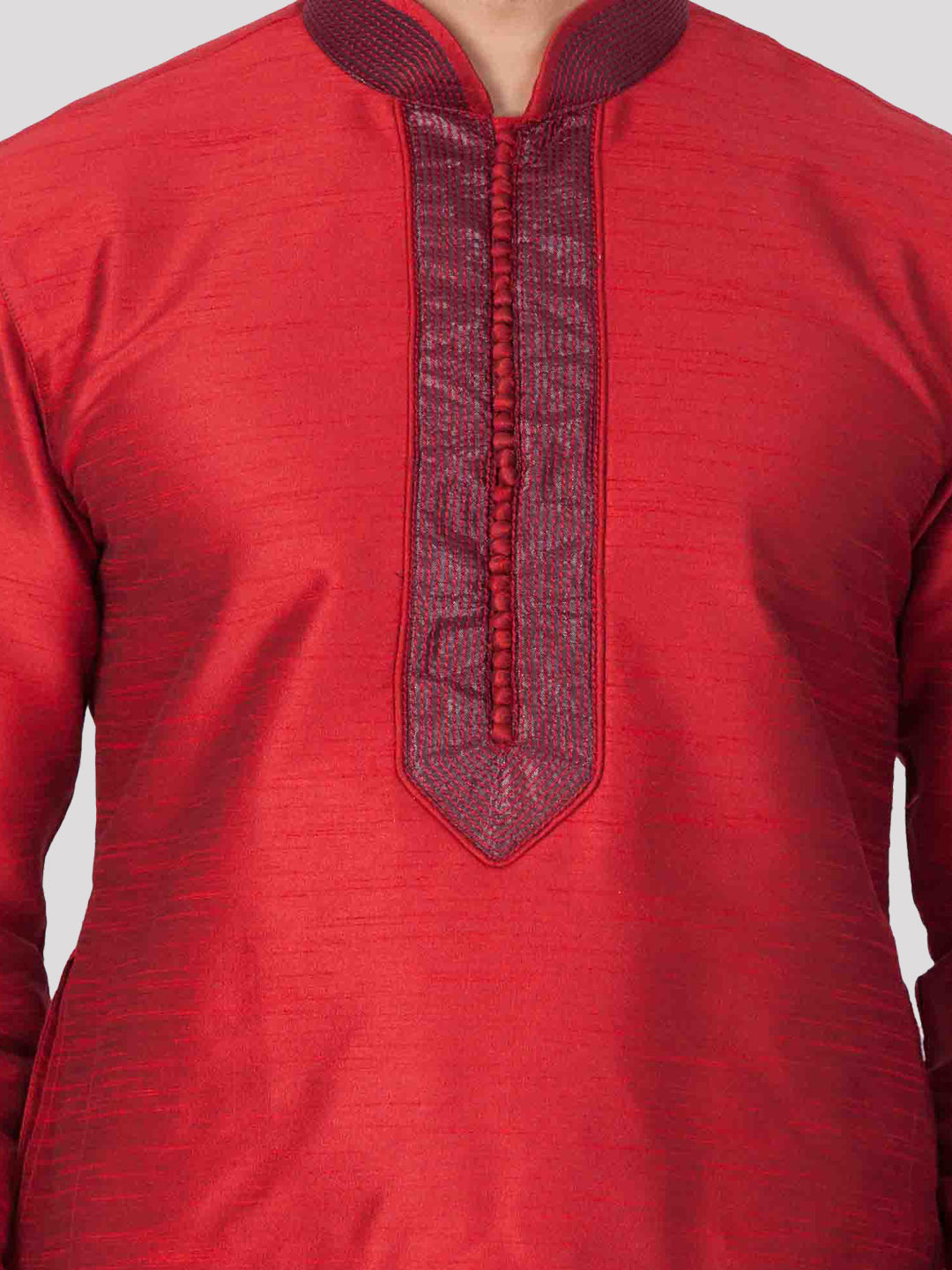 Vastramay Men's Maroon Cotton Silk Blend Kurta