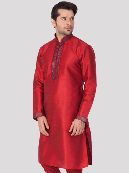 Vastramay Men's Maroon Cotton Silk Blend Kurta