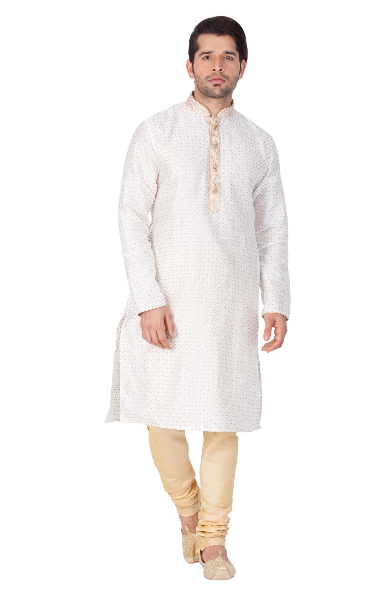 mens white cotton silk blend kurta and pyjama set1461