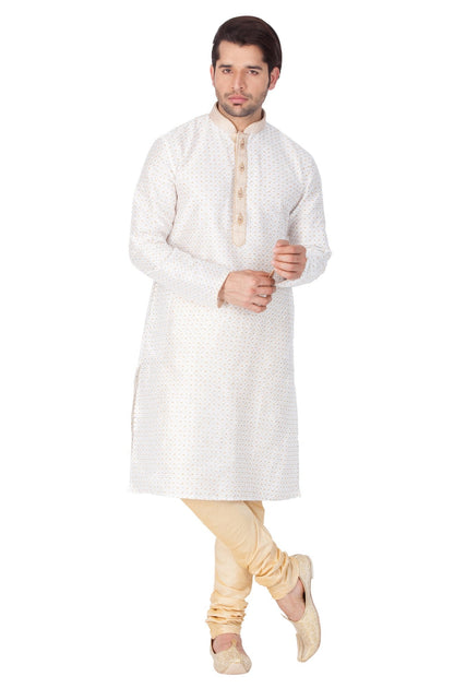 mens white cotton silk blend kurta and pyjama set1461