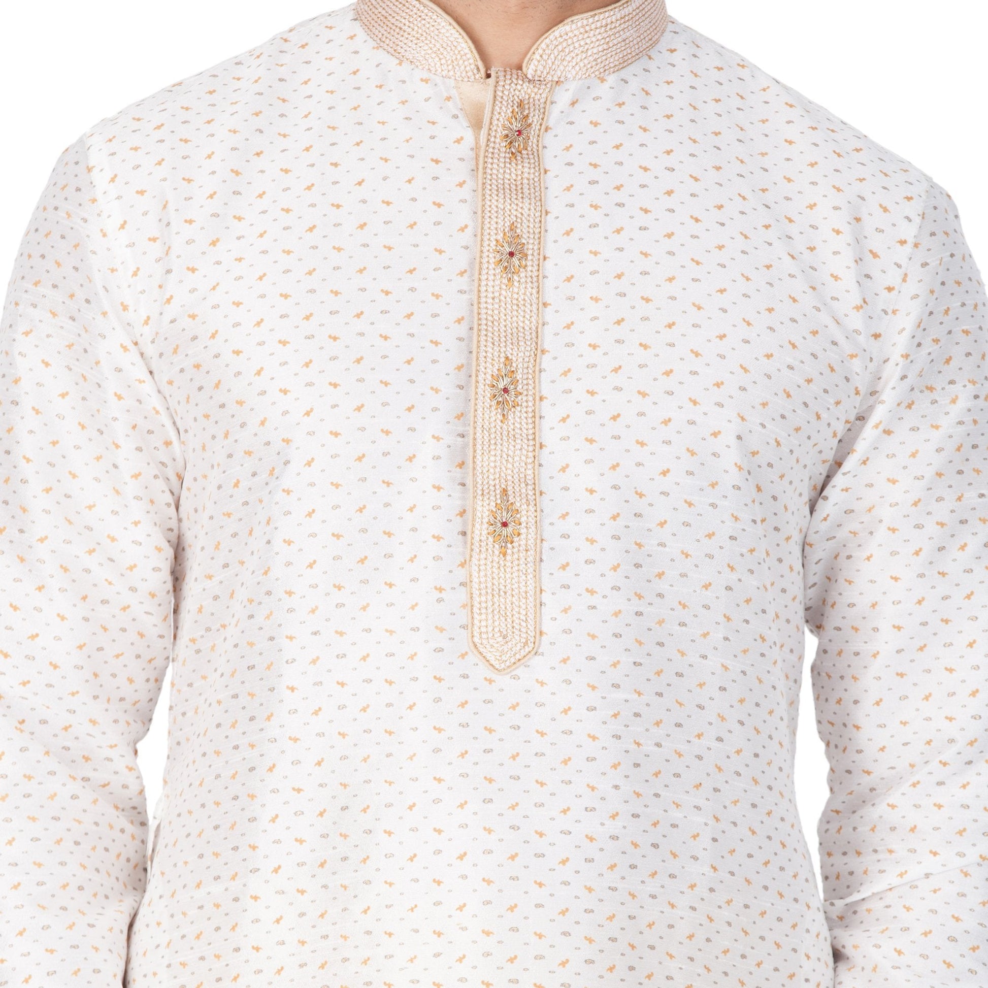 mens white cotton silk blend kurta and pyjama set1461