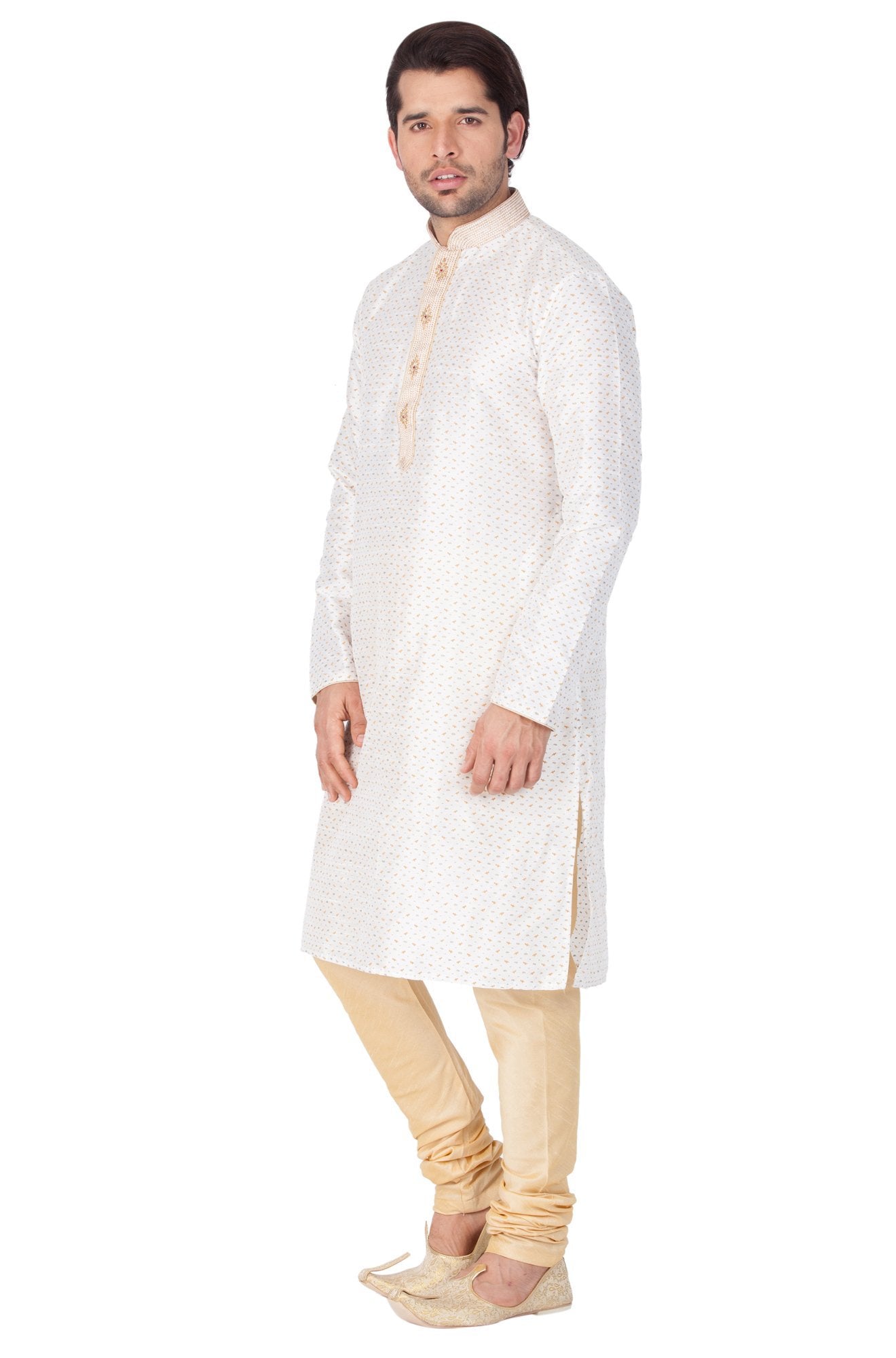 mens white cotton silk blend kurta and pyjama set1461