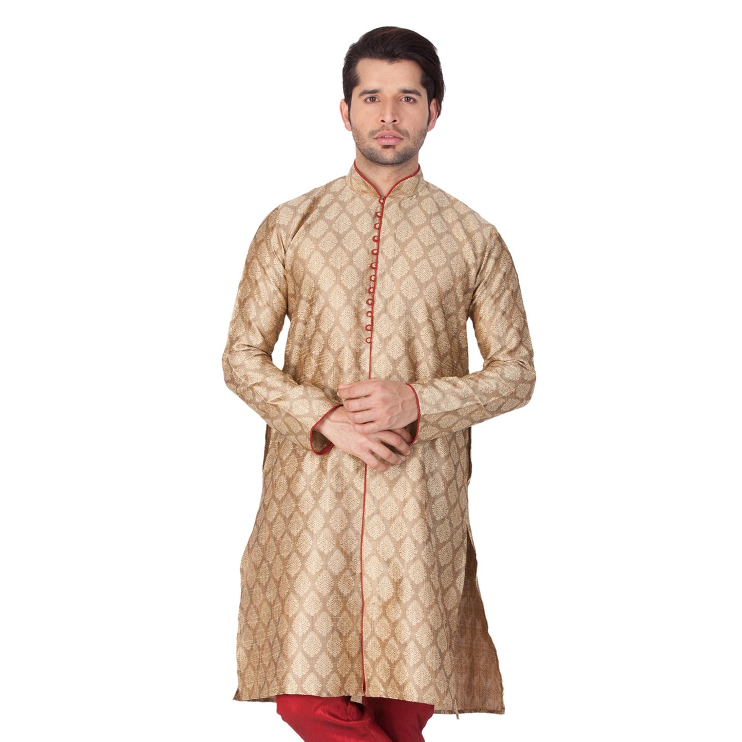 VASTRAMAY Men's Beige Cotton Silk Blend Kurta