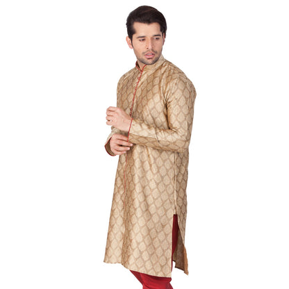 VASTRAMAY Men's Beige Cotton Silk Blend Kurta