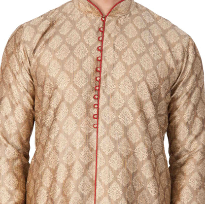 VASTRAMAY Men's Beige Cotton Silk Blend Kurta