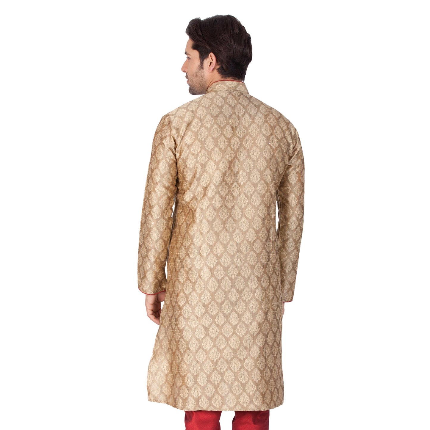 VASTRAMAY Men's Beige Cotton Silk Blend Kurta