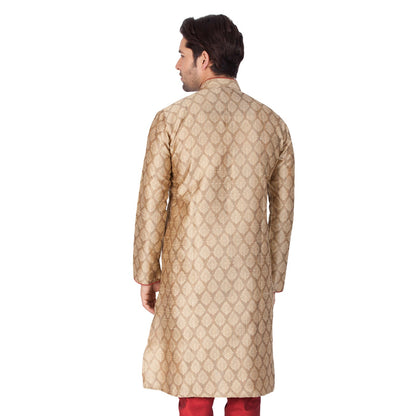 VASTRAMAY Men's Beige Cotton Silk Blend Kurta