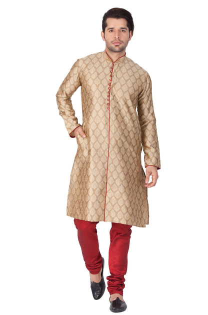VASTRAMAY Men's Beige Cotton Silk Blend Kurta