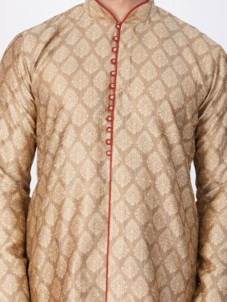 Vastramay Men's Beige Cotton Silk Blend Kurta and Pyjama Set