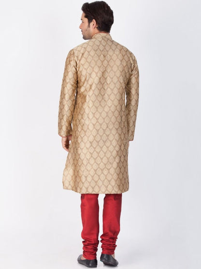 Vastramay Men's Beige Cotton Silk Blend Kurta and Pyjama Set