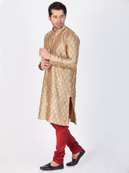 Vastramay Silk Blend Beige Baap Beta Kurta Pyjama set