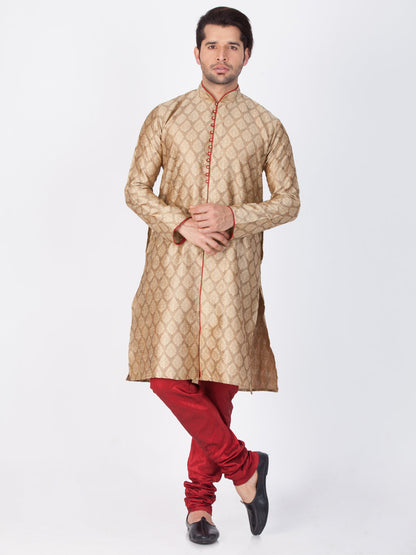 Vastramay Silk Blend Beige Baap Beta Kurta Pyjama set