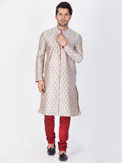 Vastramay Silk Blend Grey Baap Beta Kurta Pyjama set