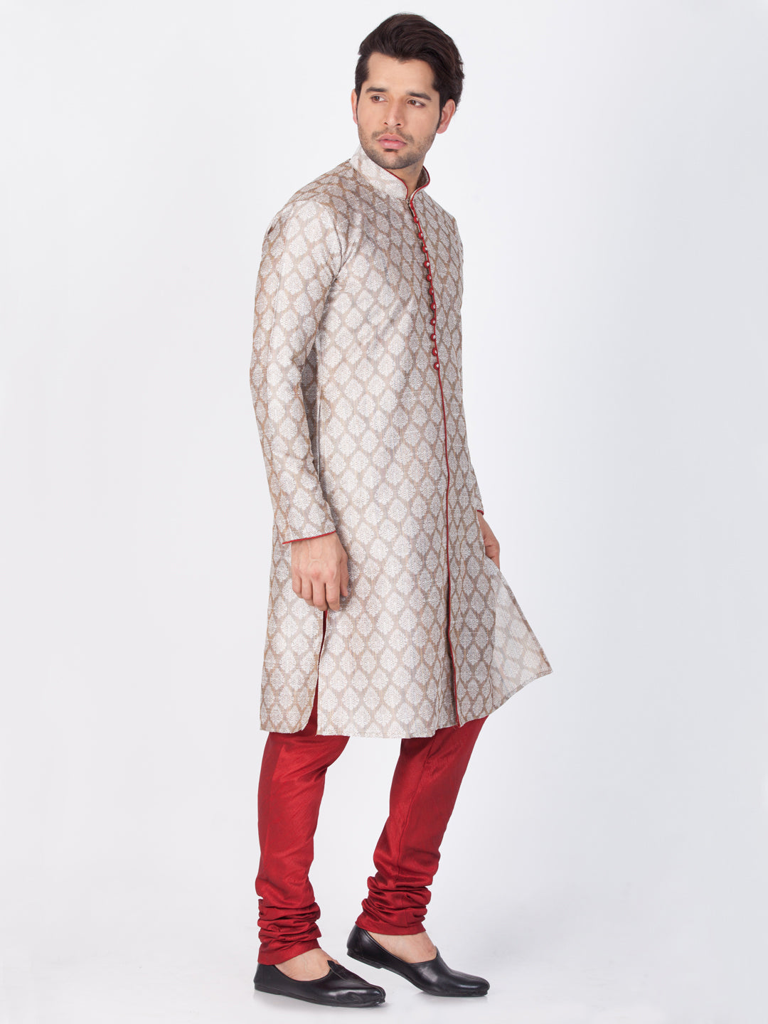 Vastramay Silk Blend Grey Baap Beta Kurta Pyjama set