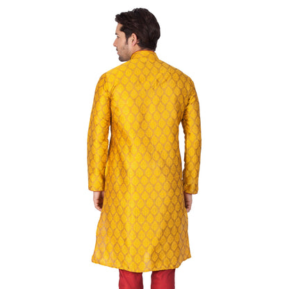 VASTRAMAY Men's Yellow Cotton Silk Blend Kurta