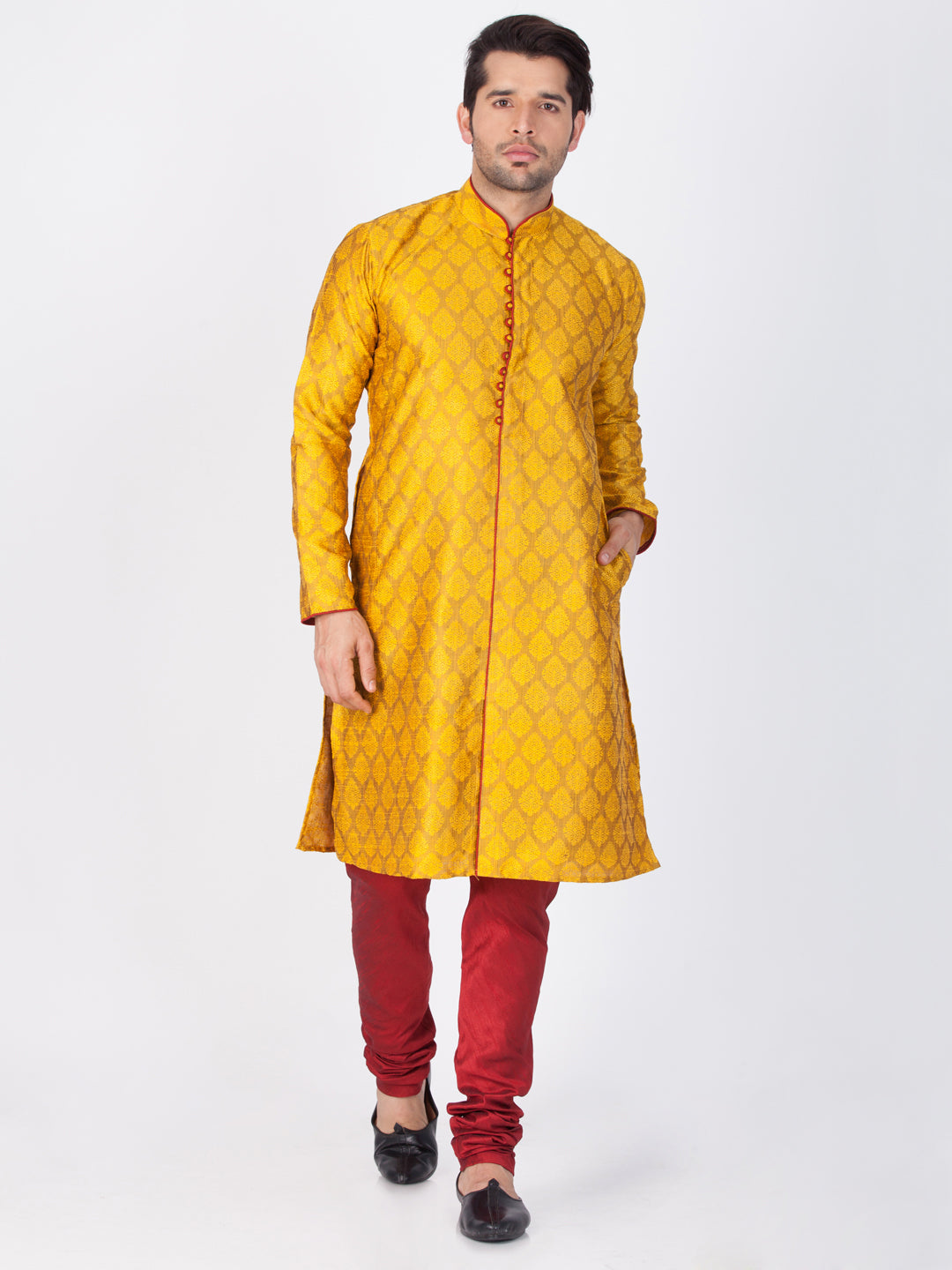 Vastramay Silk Blend Mustard Baap Beta Kurta Pyjama set