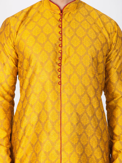 Vastramay Silk Blend Mustard Baap Beta Kurta Pyjama set