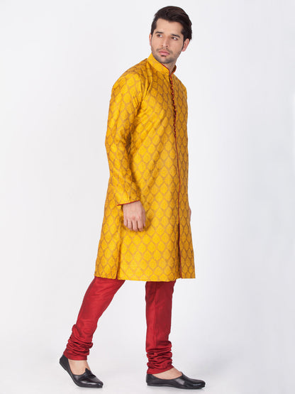 Vastramay Silk Blend Mustard Baap Beta Kurta Pyjama set