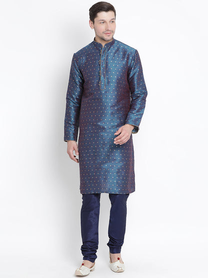 Vastramay Vastramay Men's Blue Zari Weaved Kurta Pyjama Set